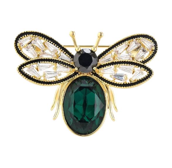 Micro-Inlaid Green Crystal Bee Brooch
