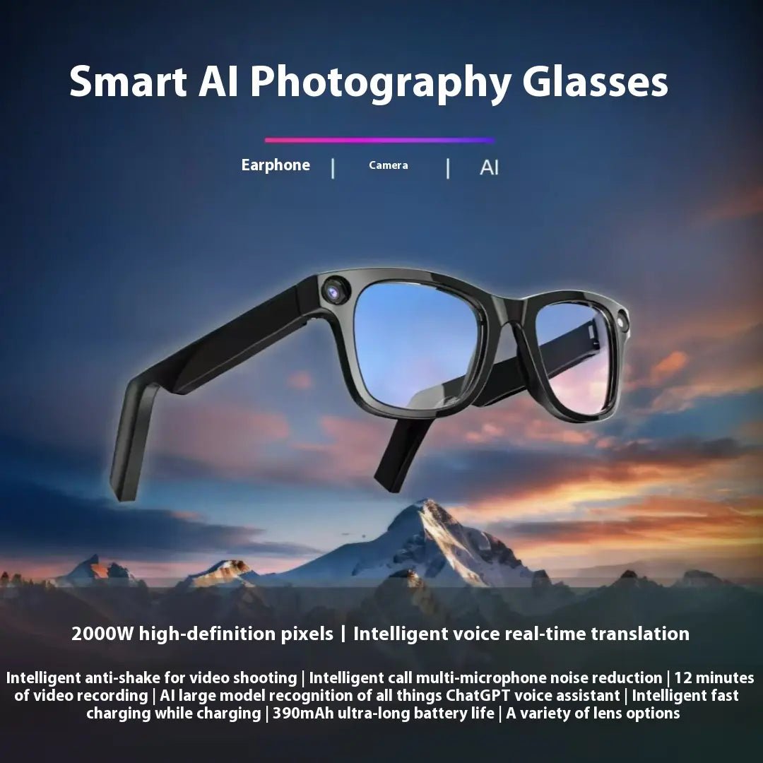 AI Camera Smart Glasses - Wearable Tech Fashion Eyewear, Black | WOW Store - Wow Store