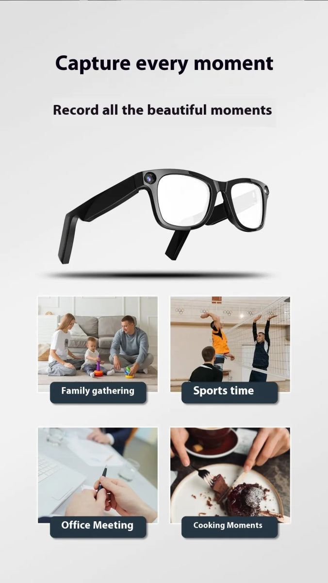 AI Camera Smart Glasses - Wearable Tech Fashion Eyewear, Black | WOW Store - Wow Store