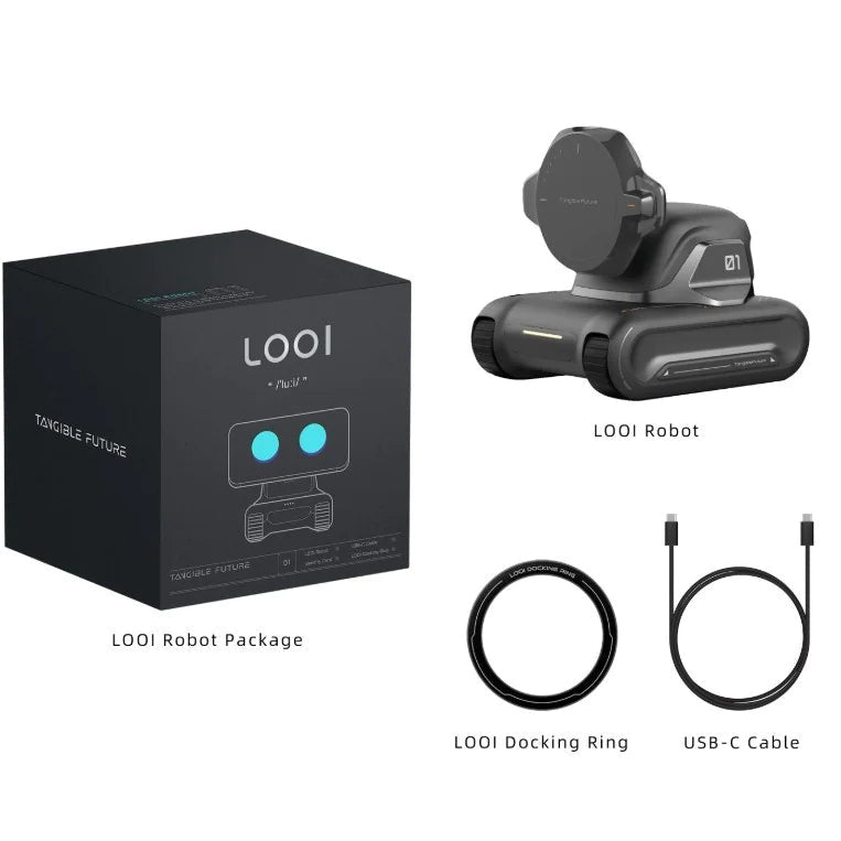 LOOI AI Robot Assistant on desk with face recognition display - smart desktop companion gadget