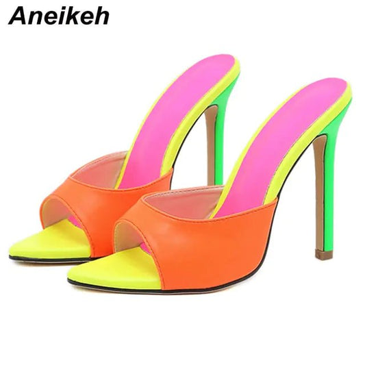 Aneikeh 2023 Orange Sandals Mules High Heels - Wow Store - Wow Store