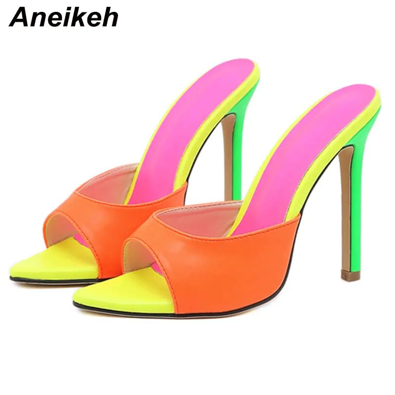 Aneikeh 2023 Orange Sandals Mules High Heels - Wow Store - Wow Store