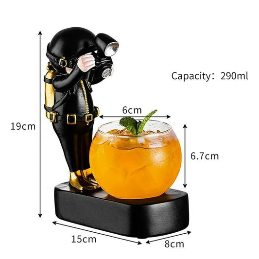 Astronaut Cocktail GlassIlluminated astronaut cocktail glass with yellow drink - space-themed barware- Wow Store