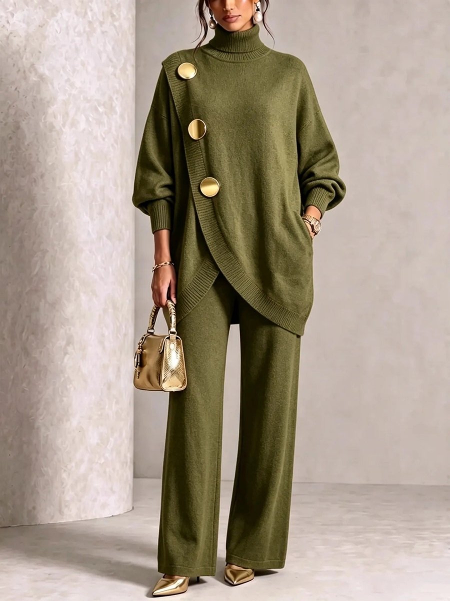 Asymmetric-Hem Sweater and Wide-Leg Trousers Set - WowStore.live