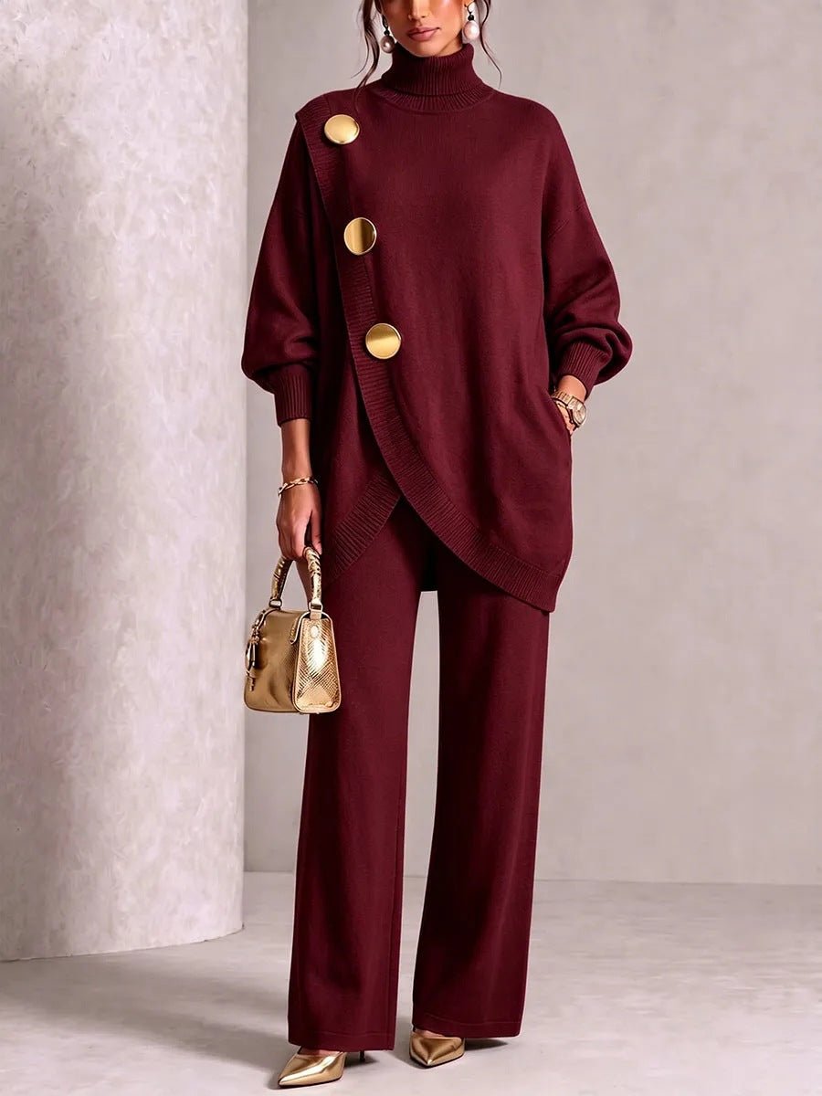 Asymmetric-Hem Sweater and Wide-Leg Trousers Set - WowStore.live