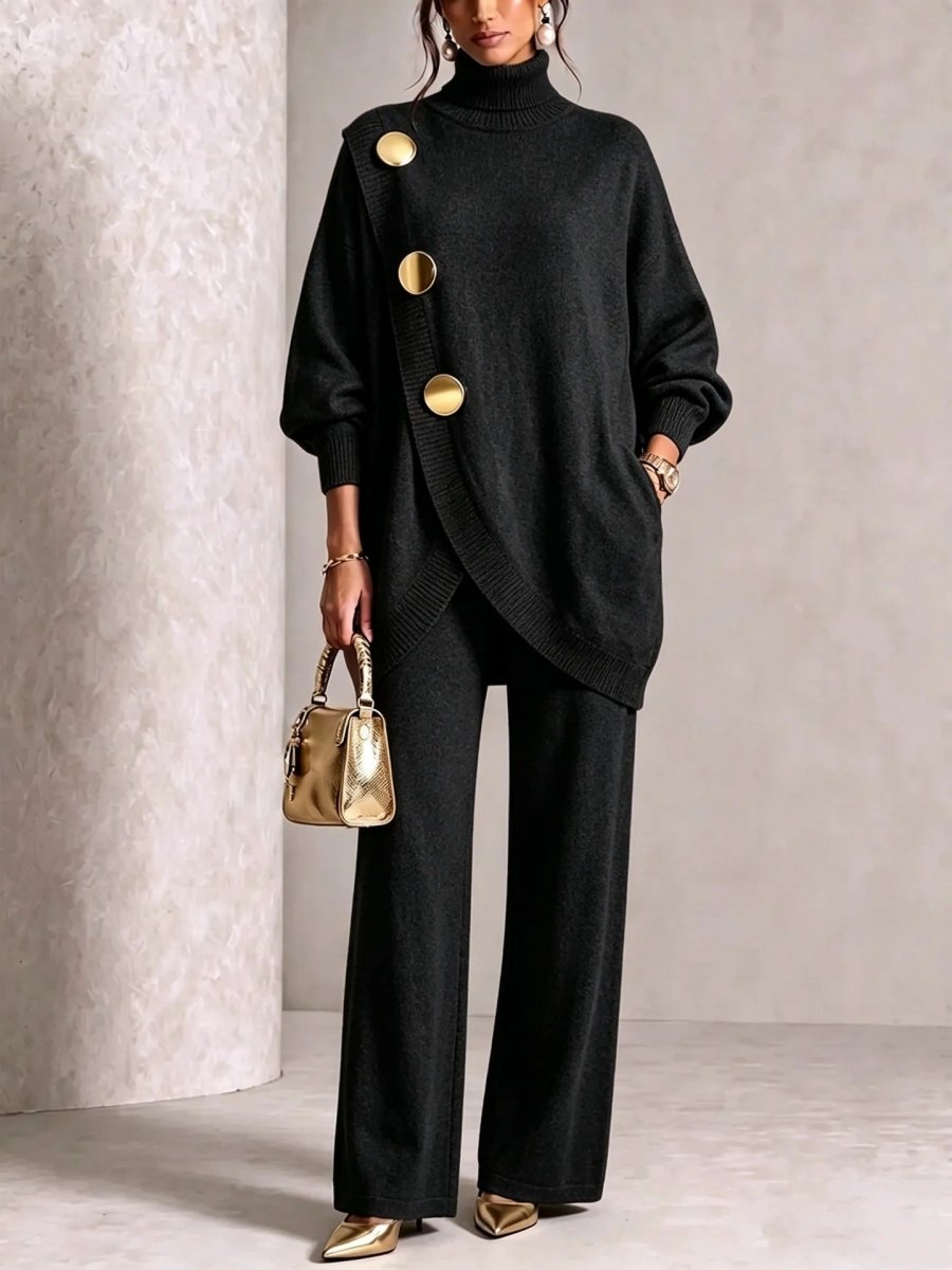 Asymmetric-Hem Sweater and Wide-Leg Trousers Set - WowStore.live