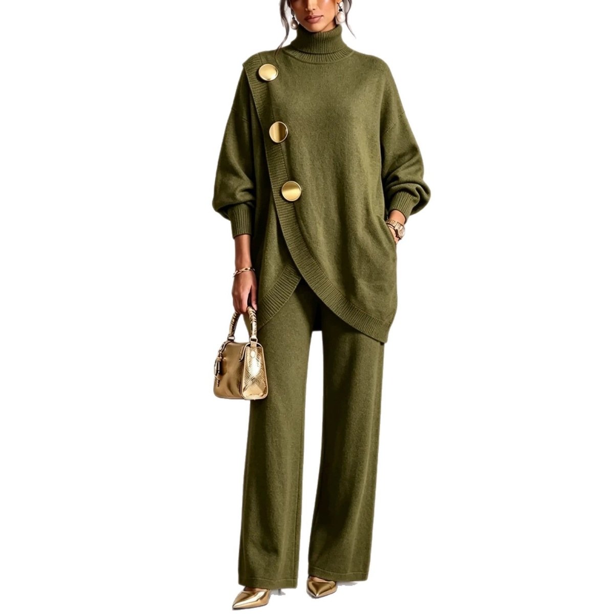 Asymmetric-Hem Sweater and Wide-Leg Trousers Set - WowStore.live