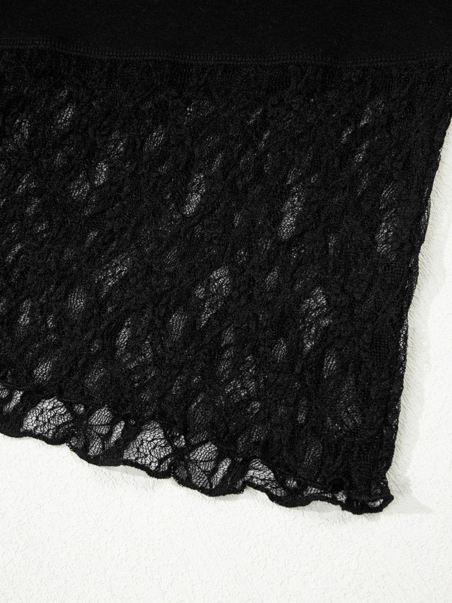 Asymmetric Panels Sheer Floral Lace Patchwork Long Sleeve Top - Wow Store