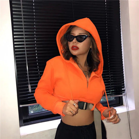 Autumn Women's Hoodie with Zipper and Hood - Orange - Wow Store - Wow Store