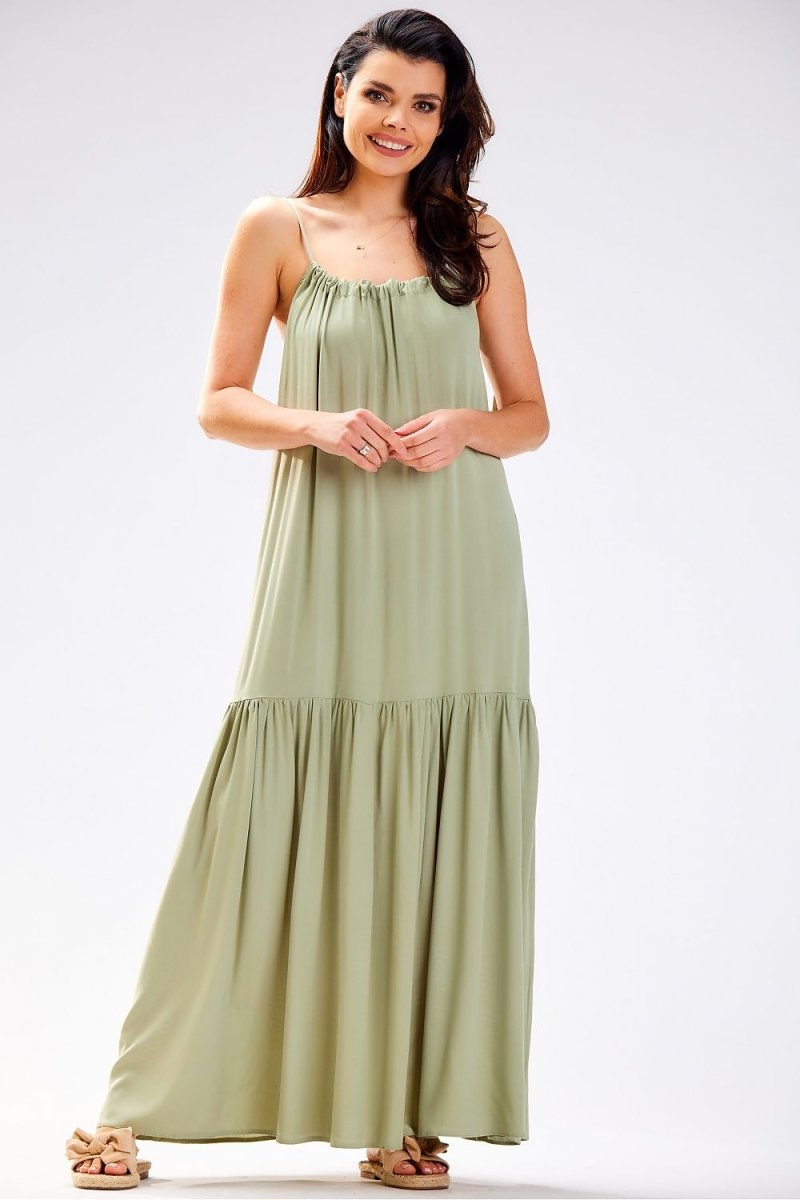 Elegant women's floral day dress with midi length and V-neck detail - Awama floral print sundress
