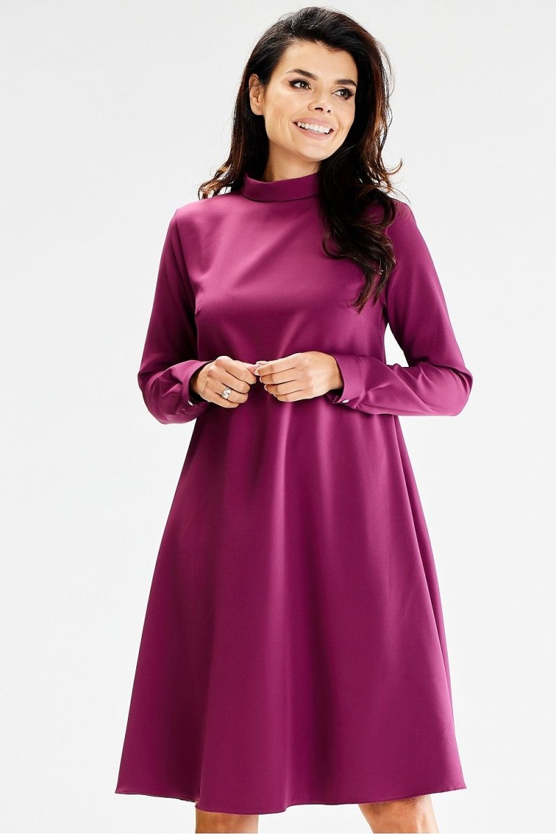 Awama Elegant Long Sleeve Midi Day Dress in soft cotton – office to evening wear