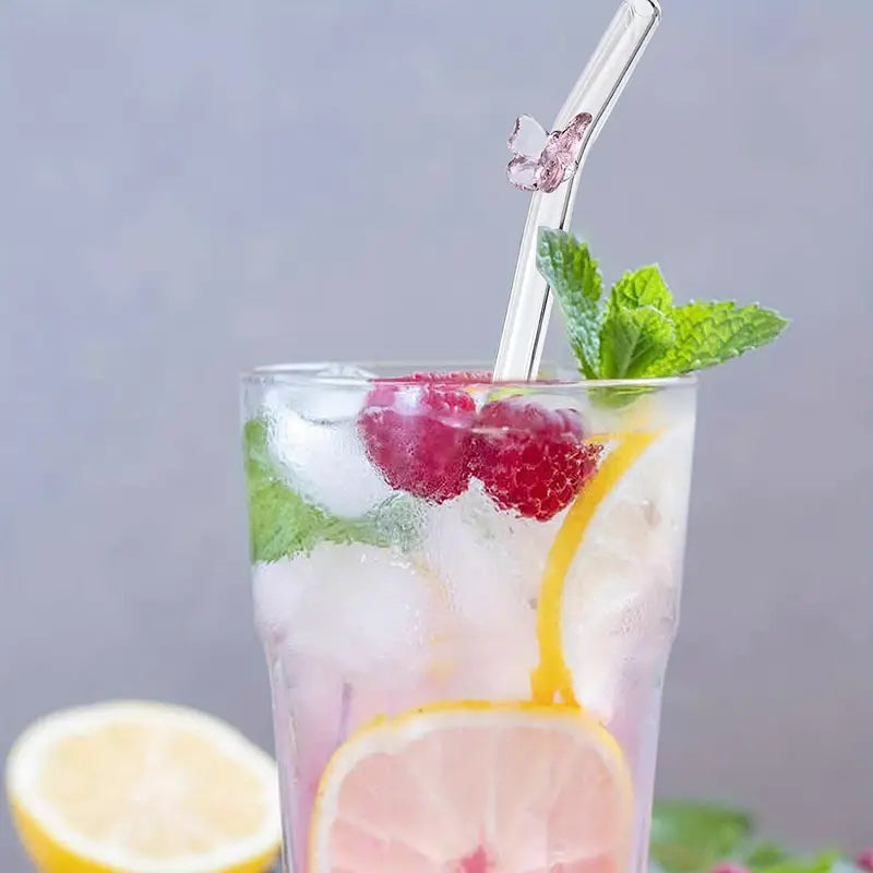 Colorful Butterfly Reusable Glass Straws with Brushes