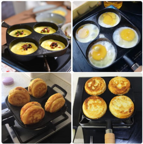 Artisan Cast Iron 4-Hole Omelette Pan with Wooden Handle
