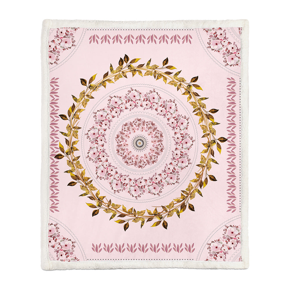 Floral Medallion Flannel Blanket with Sherpa Back