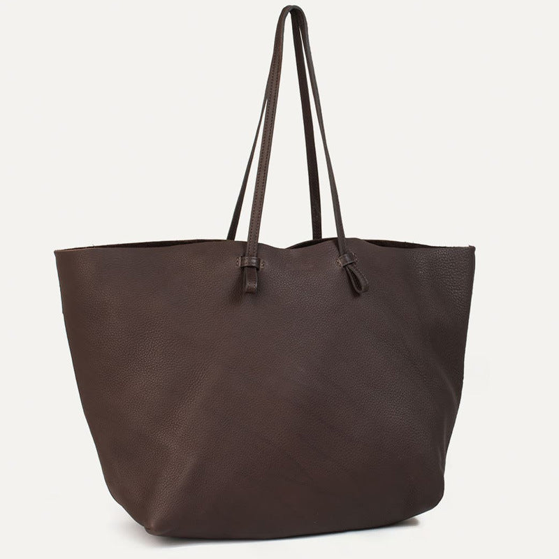 Soft Leather Tote Bag with Knot-Tied Straps