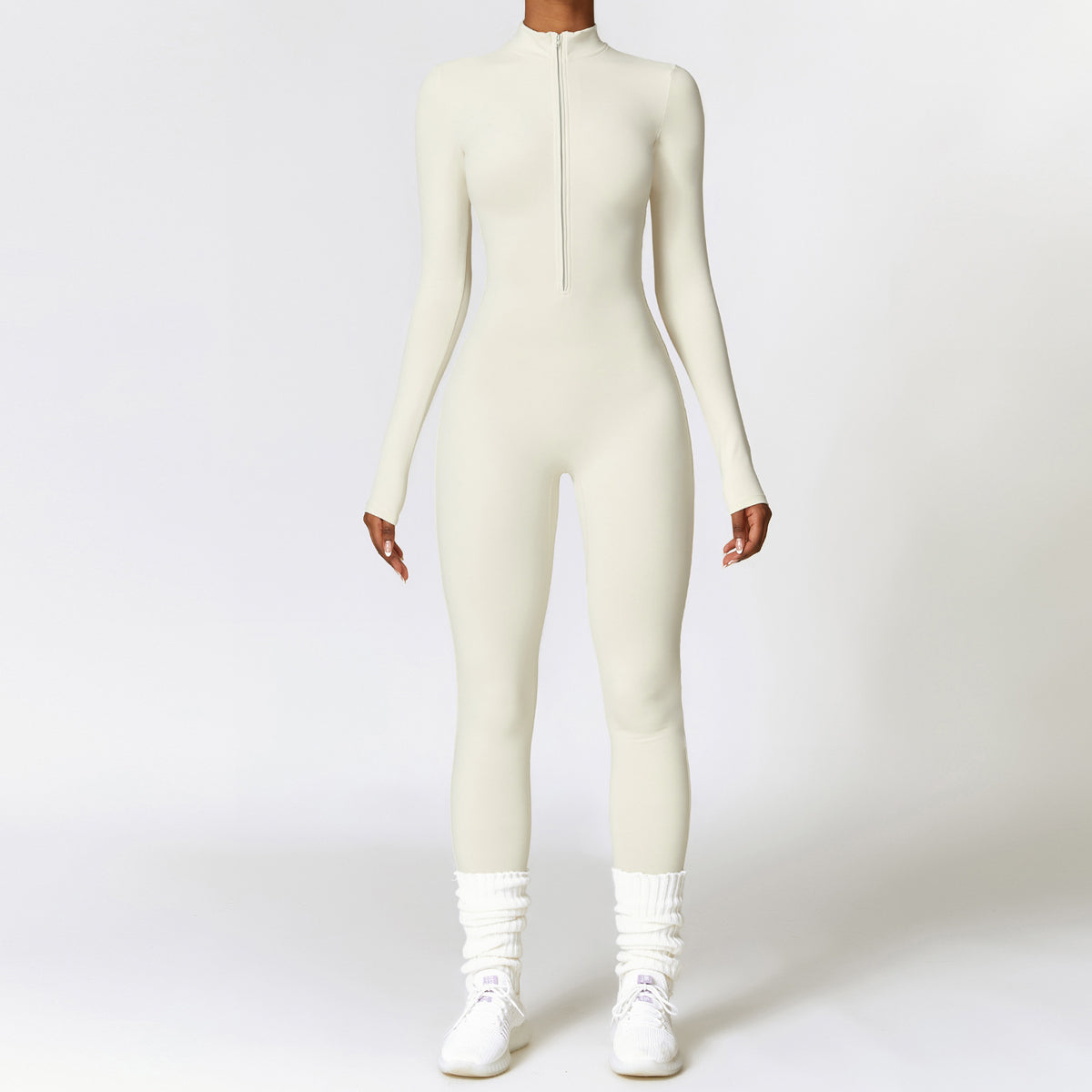 Long-Sleeve Zip-Front Brushed Jumpsuit