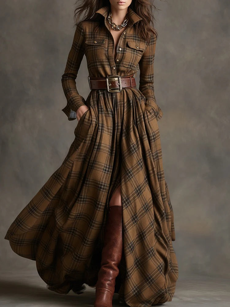 Plaid Maxi Shirt Dress