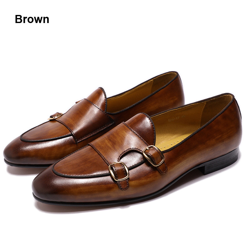 Double Buckle Cowhide Leather Shoes