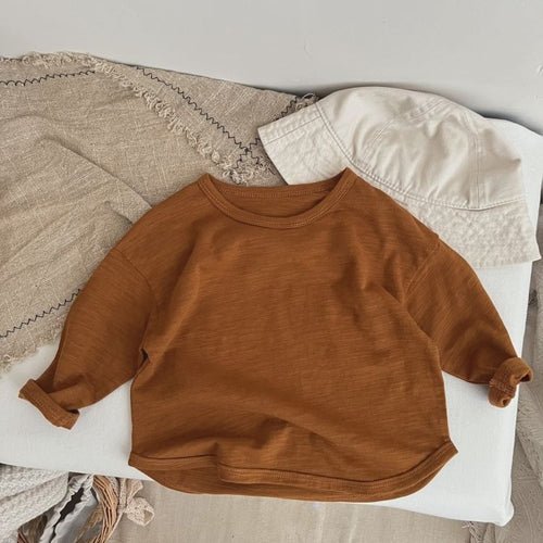 Baby Boy And Girl Solid Color O - Neck Pullover Tops In Spring - Wow Store