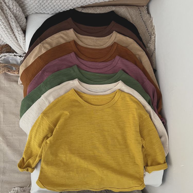 Baby Boy And Girl Solid Color O - Neck Pullover Tops In Spring - Wow Store