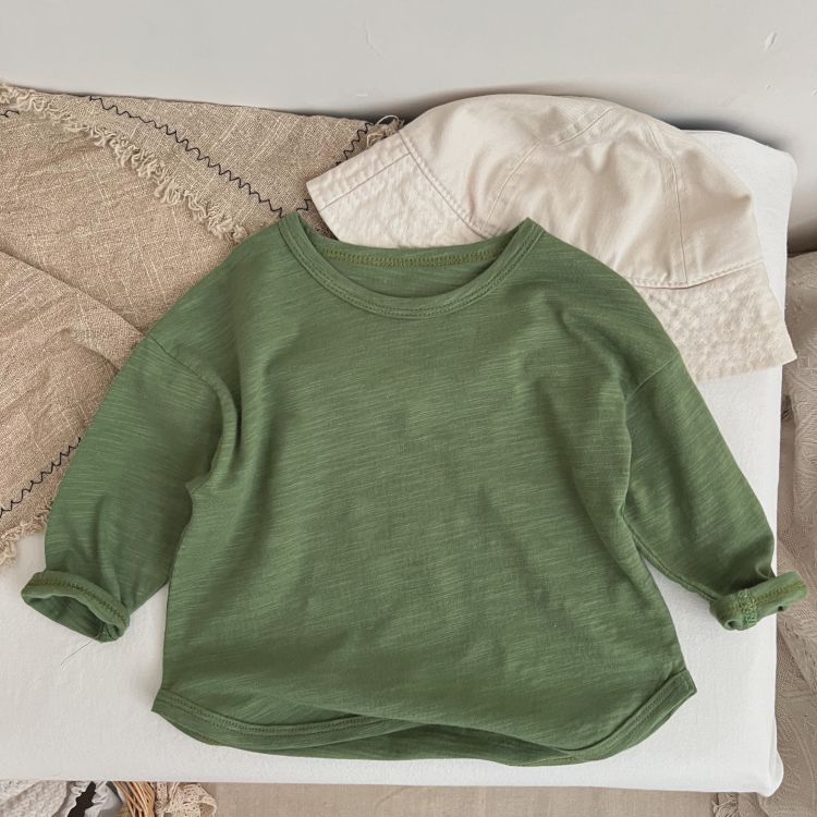 Baby Boy And Girl Solid Color O - Neck Pullover Tops In Spring - Wow Store