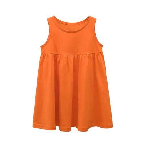 Baby Girls Solid Round Collar Design Sleeveless Dress In Summer - Wow Store