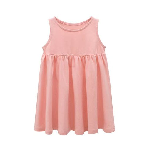 Baby Girls Solid Round Collar Design Sleeveless Dress In Summer - Wow Store