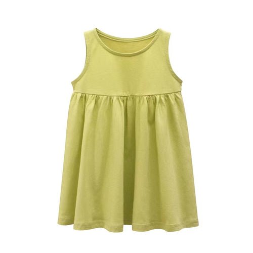 Baby Girls Solid Round Collar Design Sleeveless Dress In Summer - Wow Store