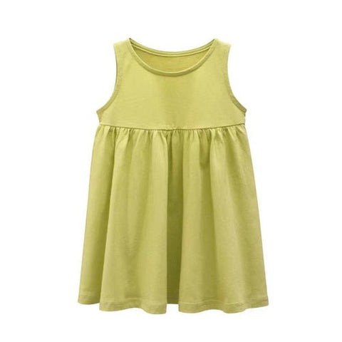 Baby Girls Solid Round Collar Design Sleeveless Dress In Summer - Wow Store