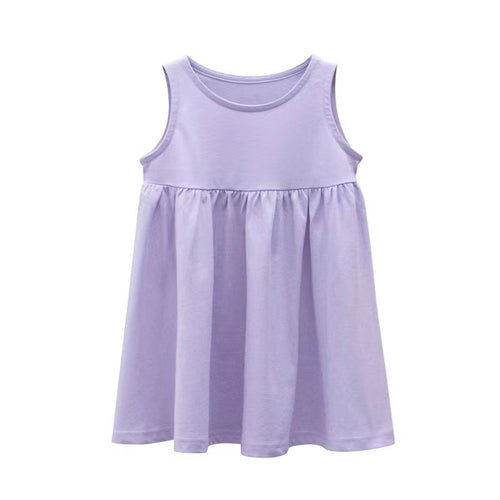 Baby Girls Solid Round Collar Design Sleeveless Dress In Summer - Wow Store