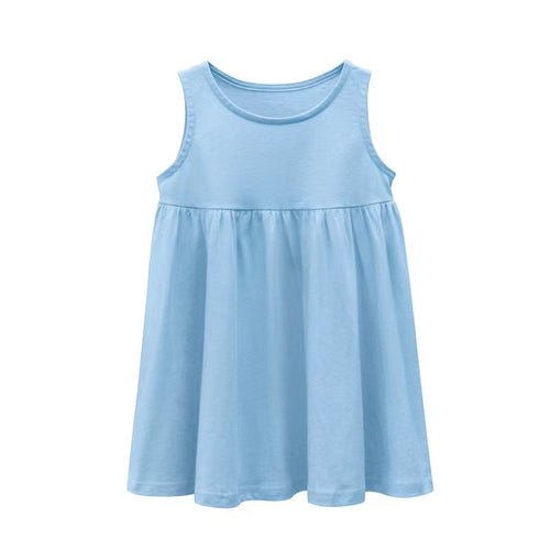 Baby Girls Solid Round Collar Design Sleeveless Dress In Summer - Wow Store