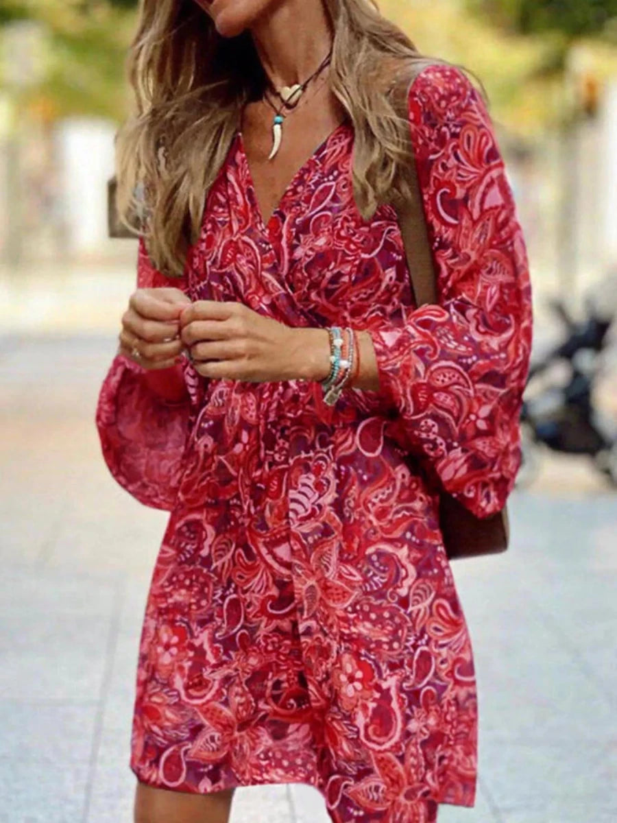 Bacari Apparel Paisley Print Long Sleeve Mini Dress - WowStore.live