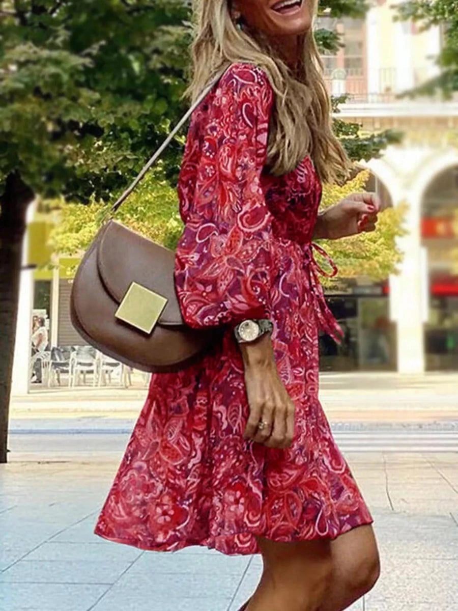 Bacari Apparel Paisley Print Long Sleeve Mini Dress - WowStore.live