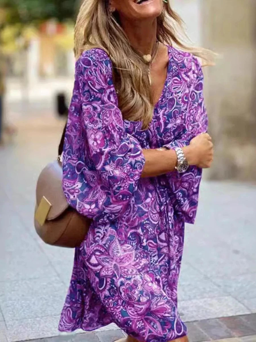 Bacari Apparel Paisley Print Long Sleeve Mini Dress - WowStore.live