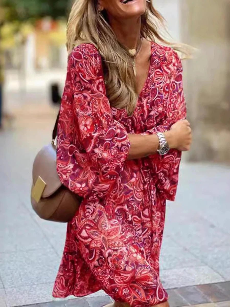 Bacari Apparel Paisley Print Long Sleeve Mini Dress - WowStore.live