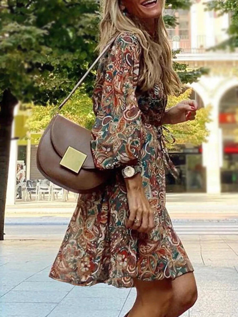 Bacari Apparel Paisley Print Long Sleeve Mini Dress - WowStore.live