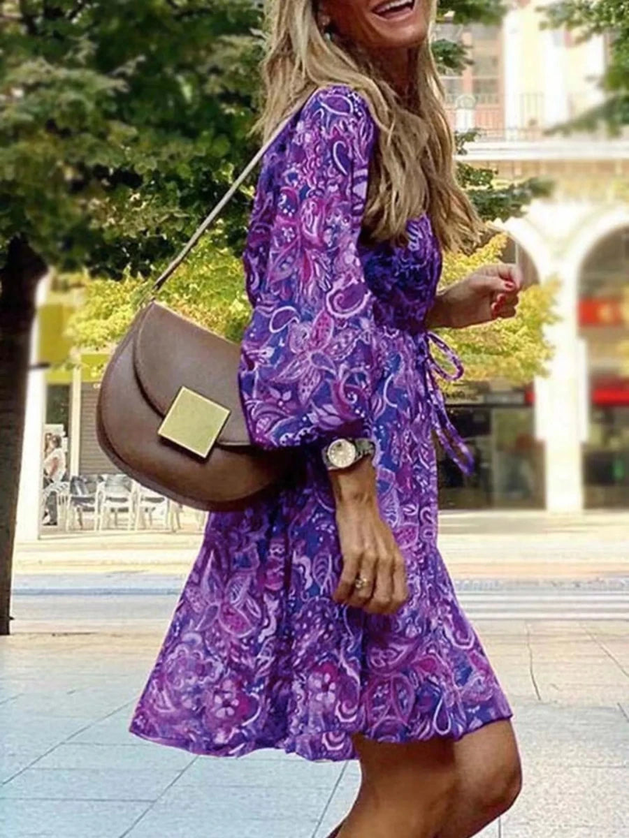 Bacari Apparel Paisley Print Long Sleeve Mini Dress - WowStore.live