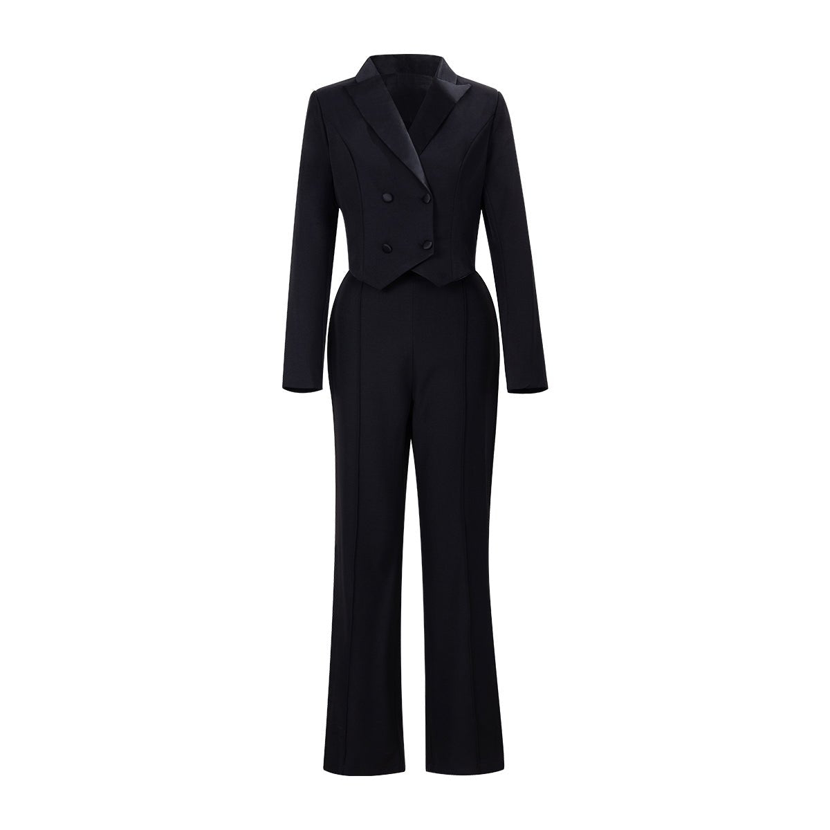Blazer and trousers together on a white background, front view