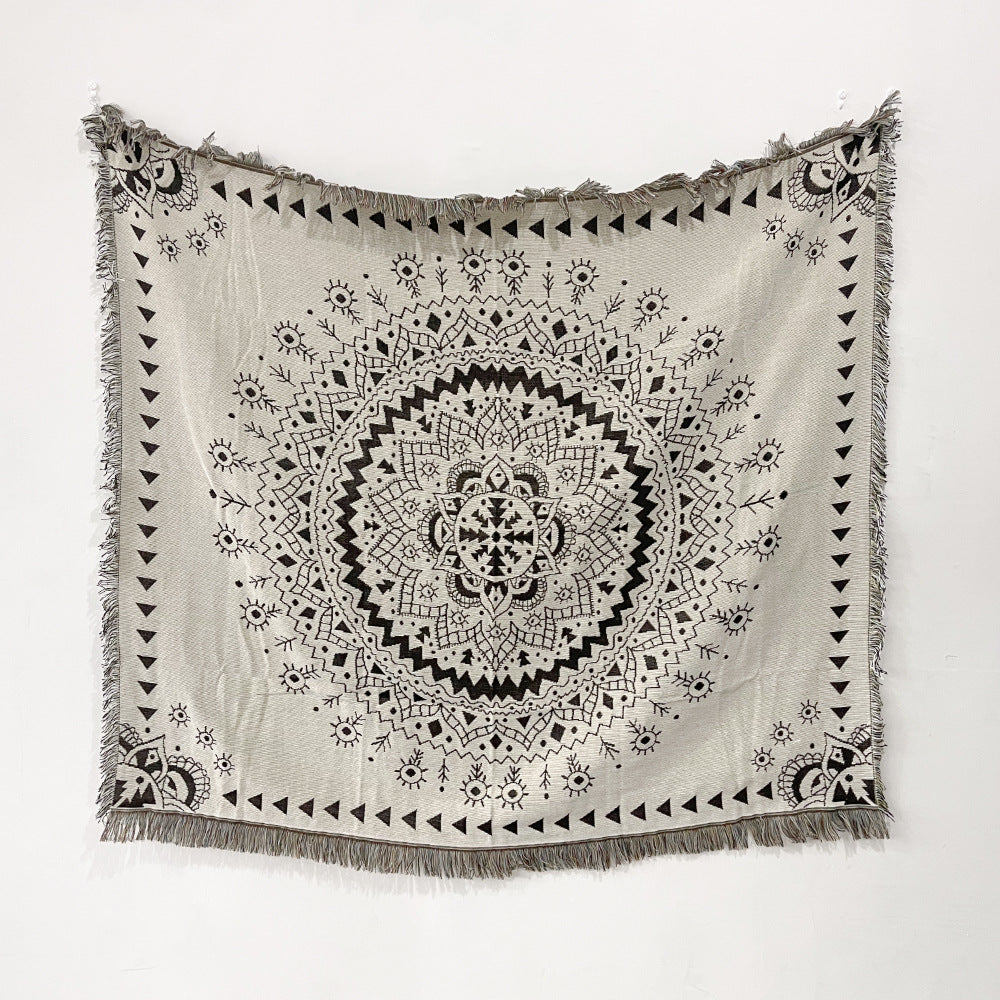 Woven Tapestry Throw with Fringe, 130 × 150 cm
