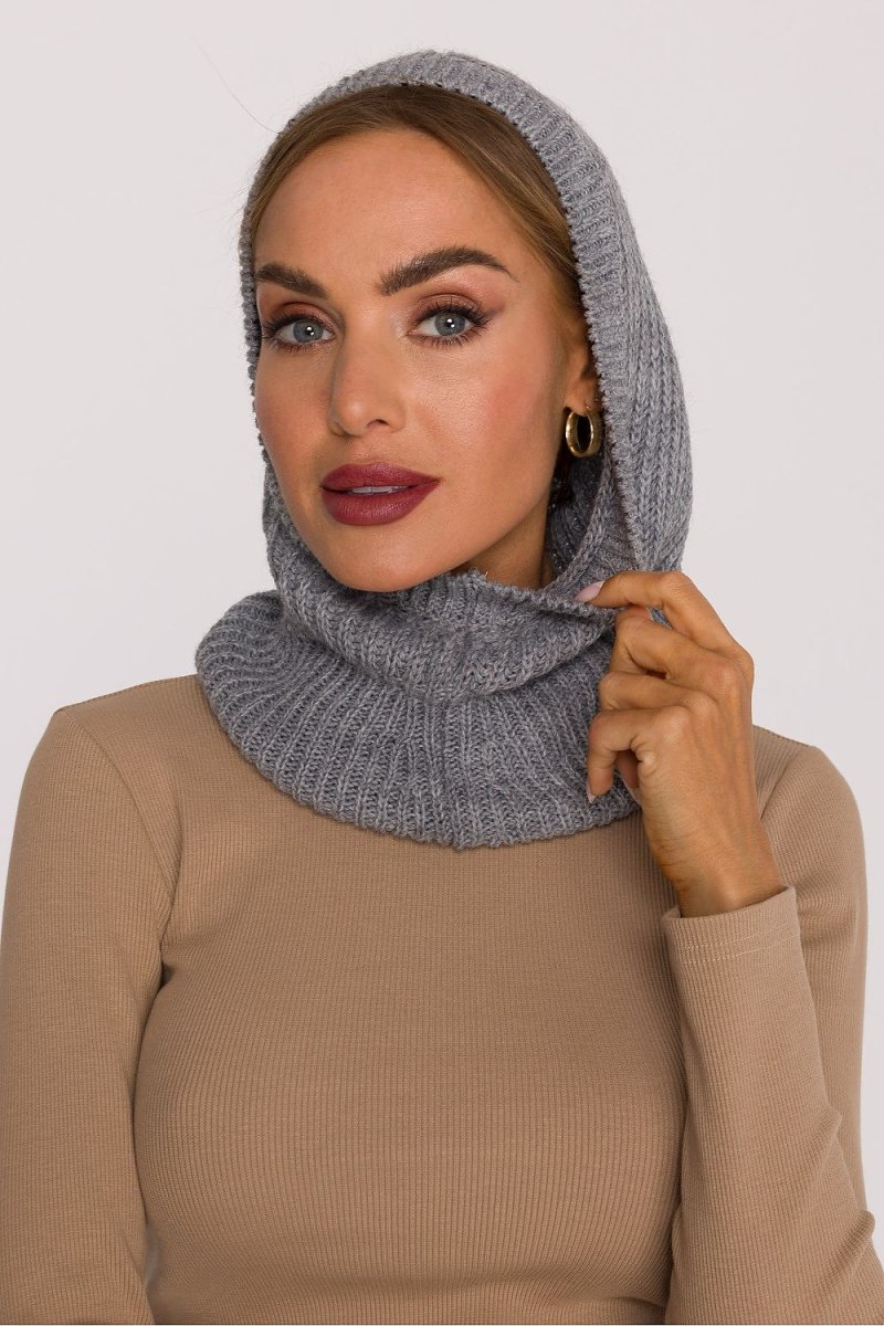 Grey leather balaclava model Moe women's winter headwear cold weather protection