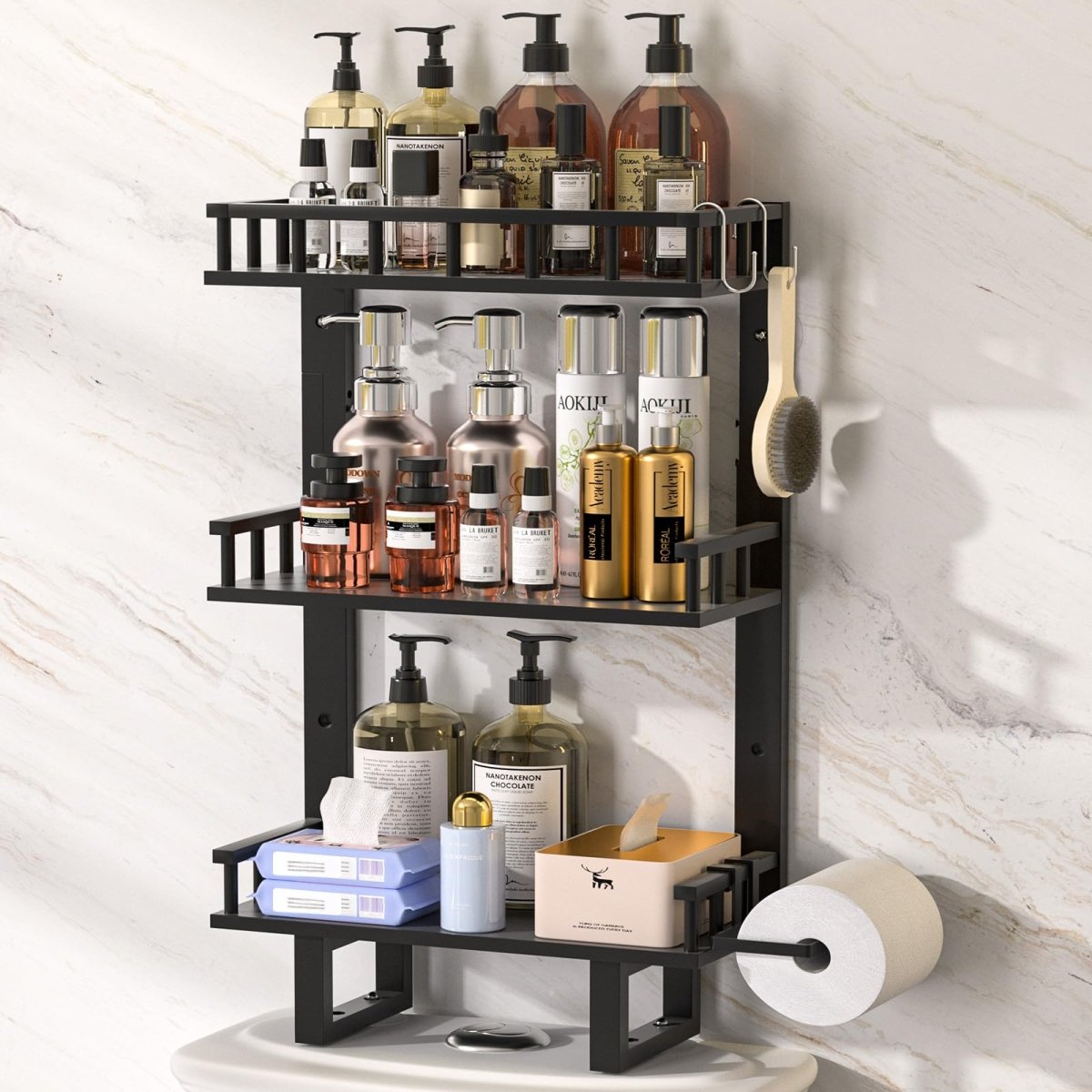 Bamboo Over Toilet Storage Shelf with Paper Holder - WowStore.live