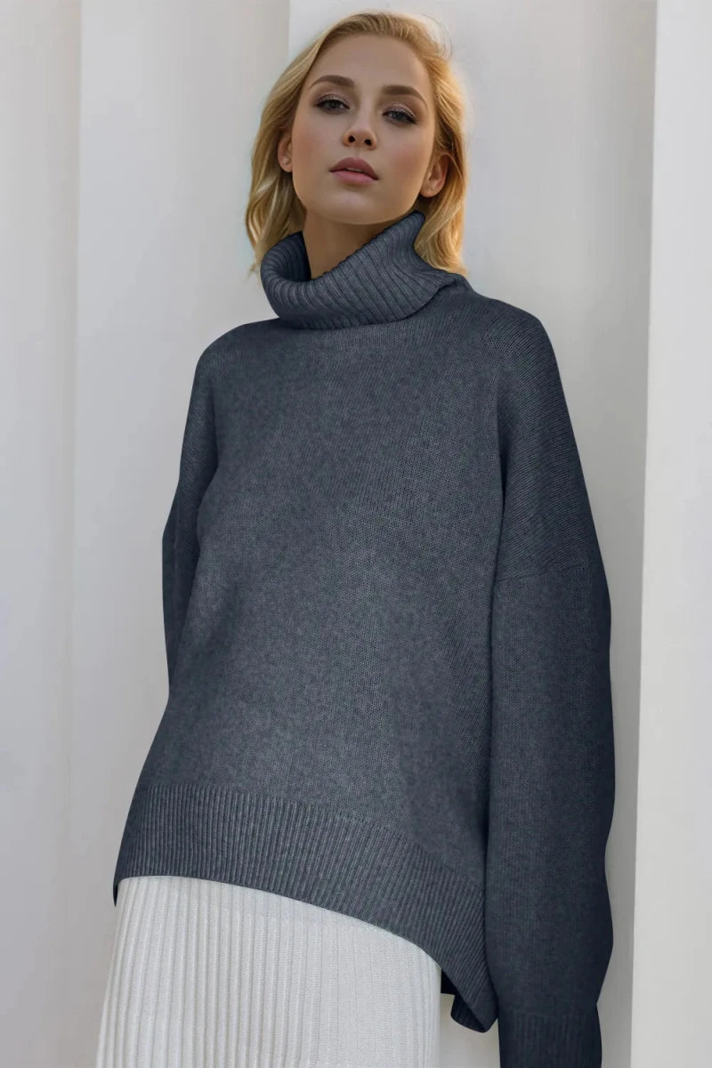 Basic Bae Turtleneck Dropped Shoulder Long Sleeve Sweater - Wow Store