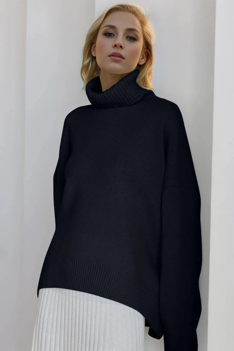 Basic Bae Turtleneck Dropped Shoulder Long Sleeve Sweater - Wow Store