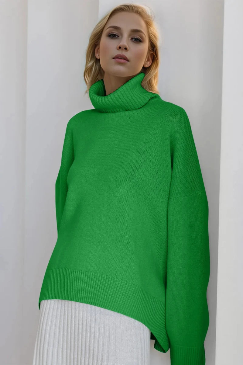 Basic Bae Turtleneck Dropped Shoulder Long Sleeve Sweater - Wow Store