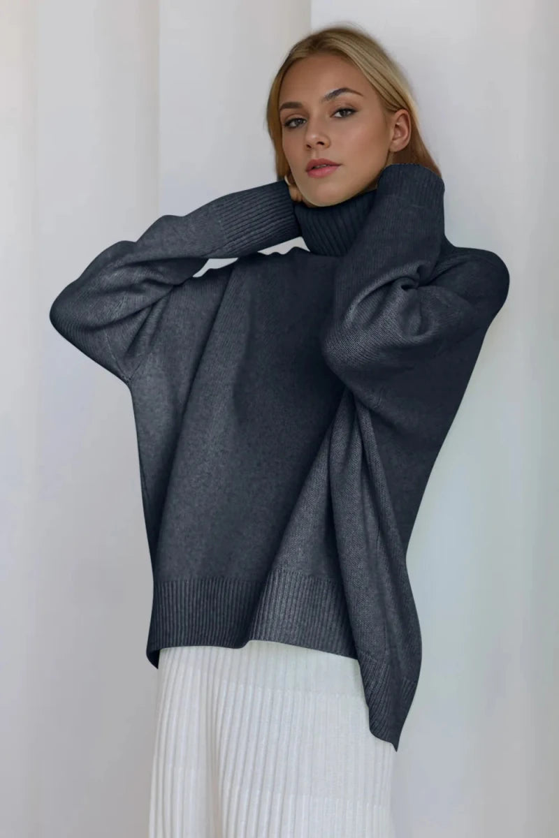 Basic Bae Turtleneck Dropped Shoulder Long Sleeve Sweater - Wow Store