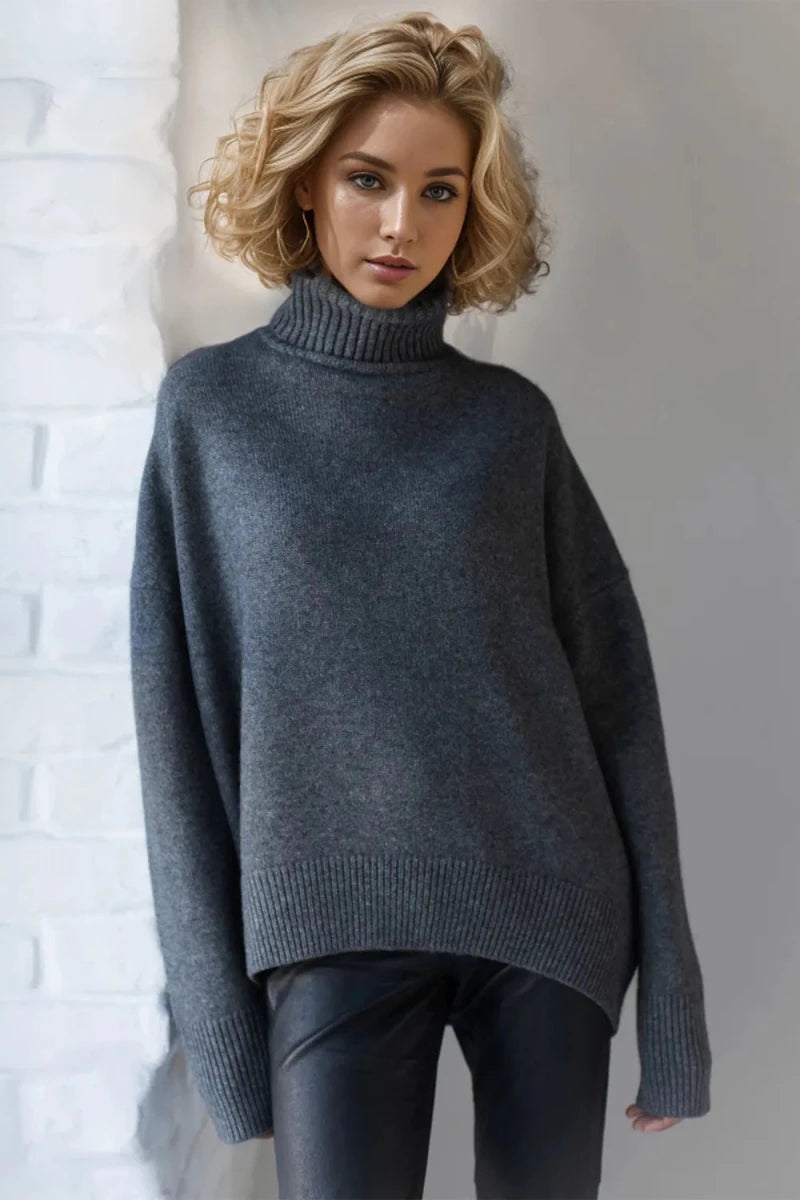 Basic Bae Turtleneck Dropped Shoulder Long Sleeve Sweater - Wow Store
