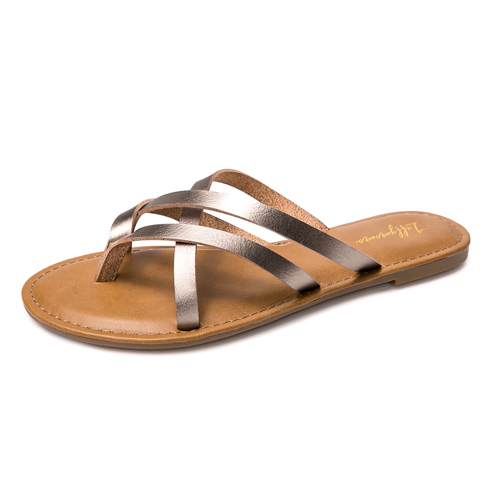 Elastic Strap Flat Sandals in Bronze