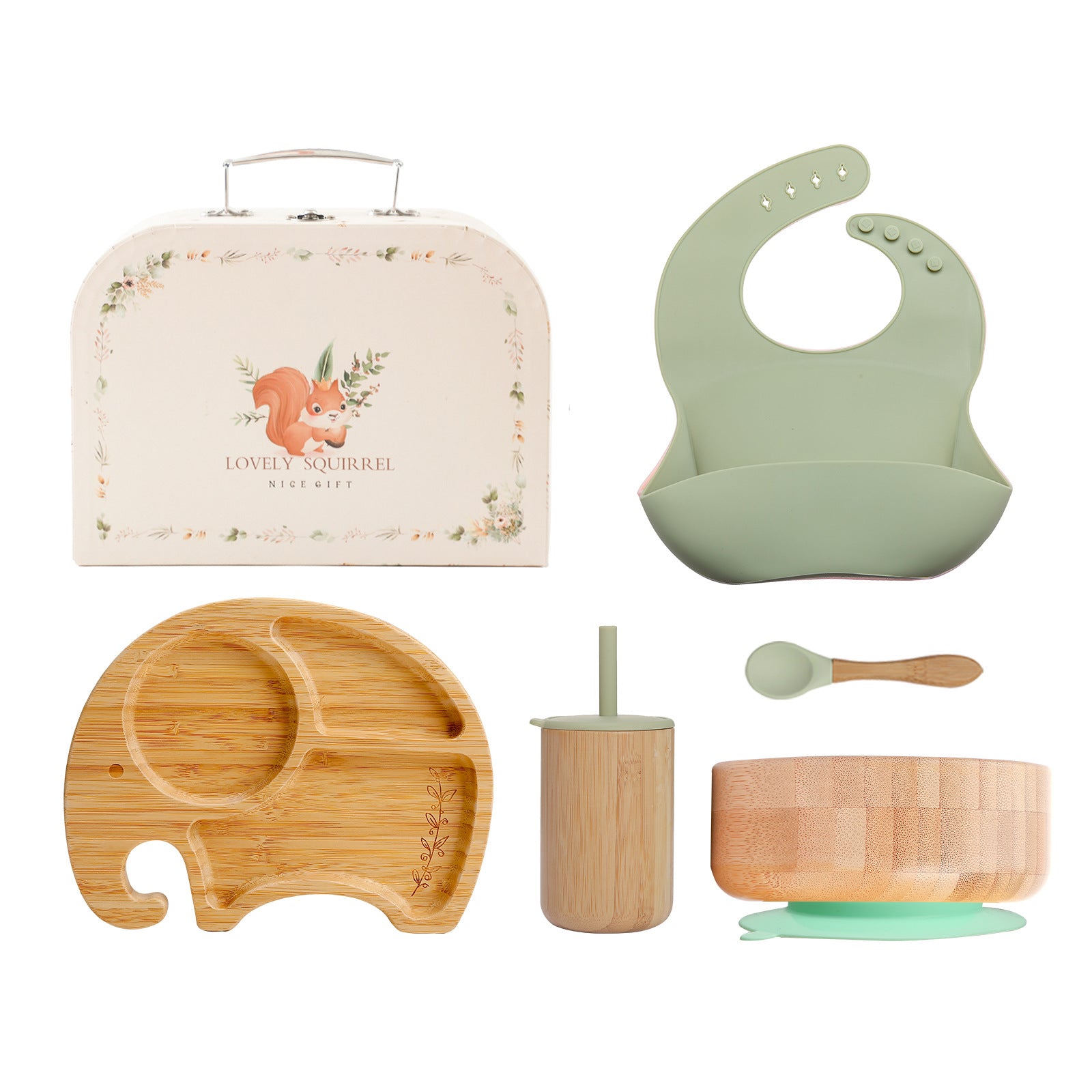 Premium Silicone Baby Feeding Set with Bamboo Accessories