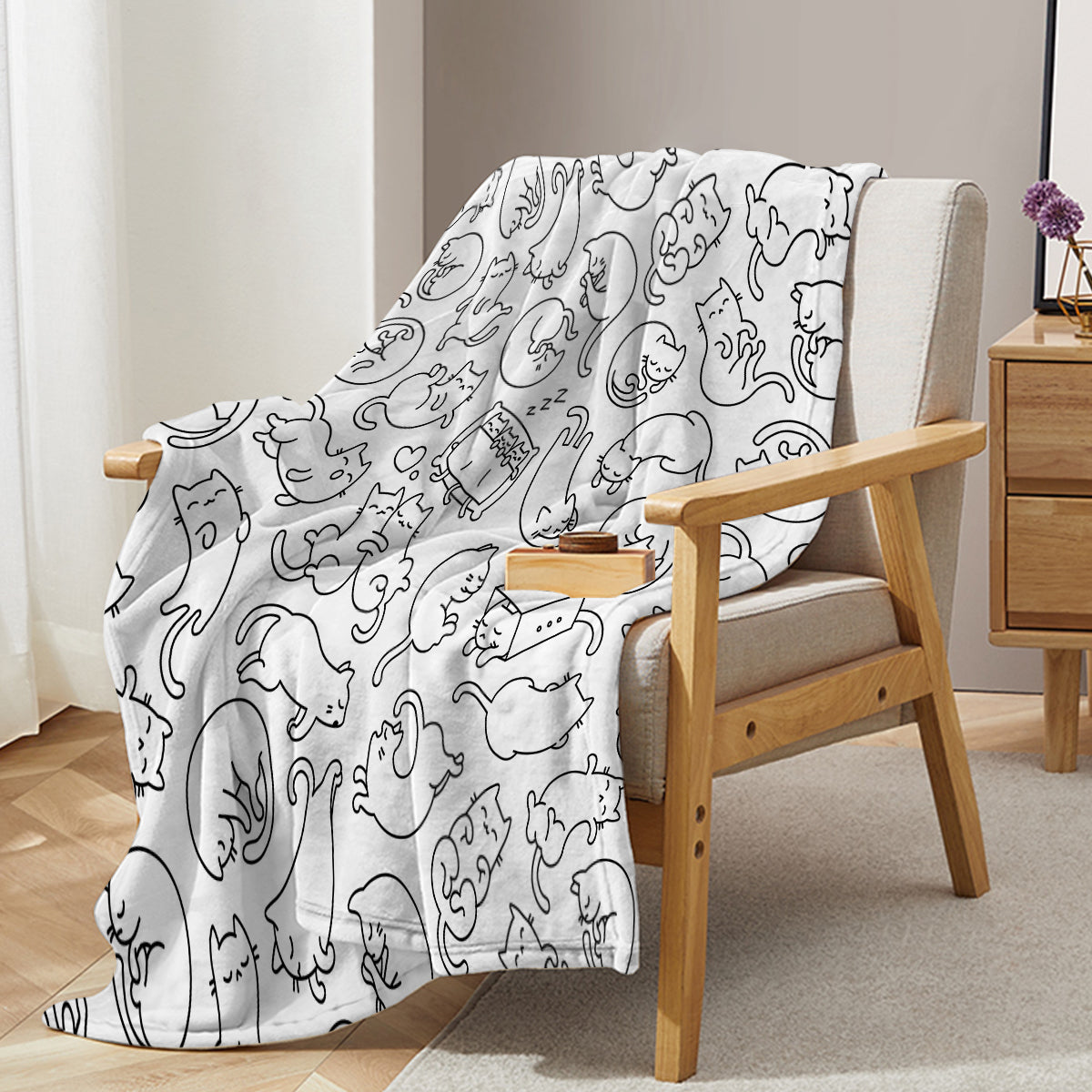 Cat Doodle Flannel Throw Blanket