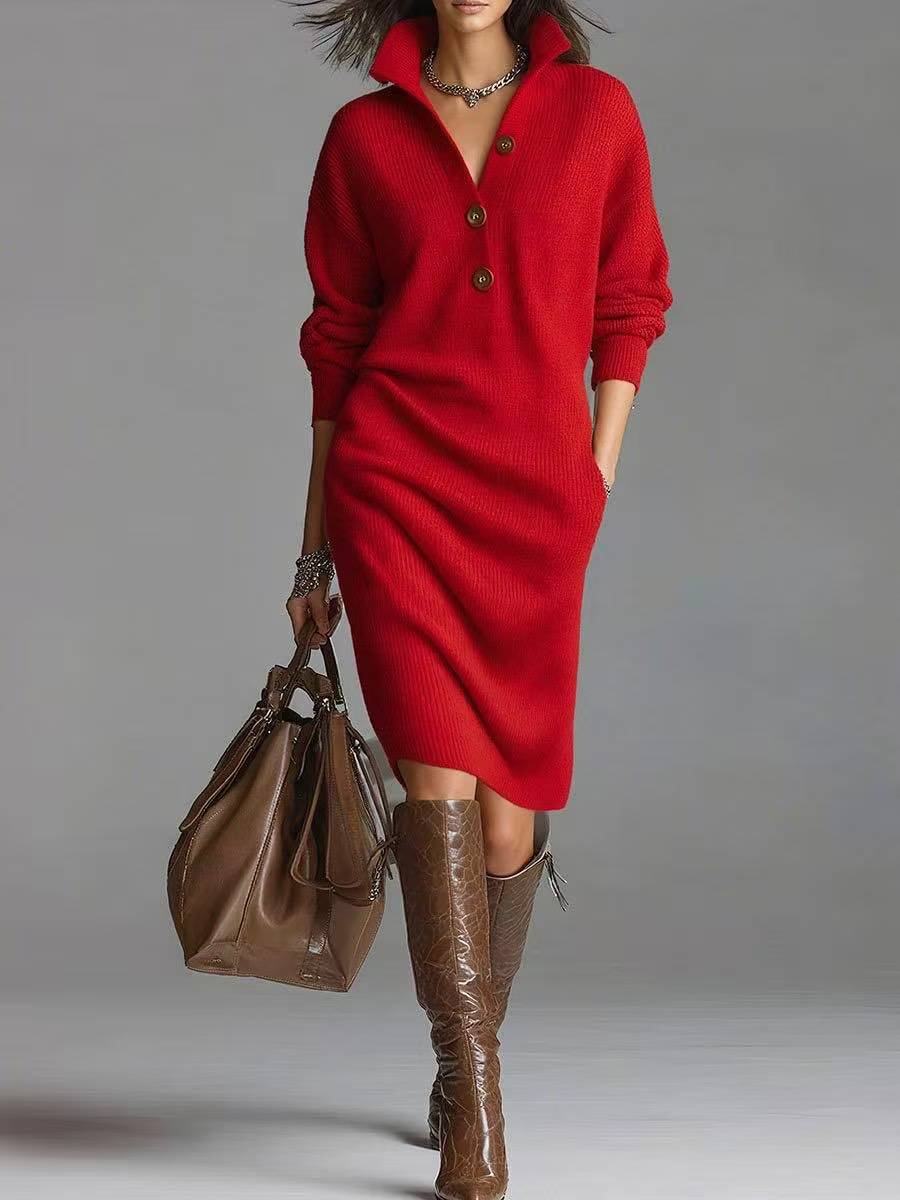 Collared Knit Sweater Dress